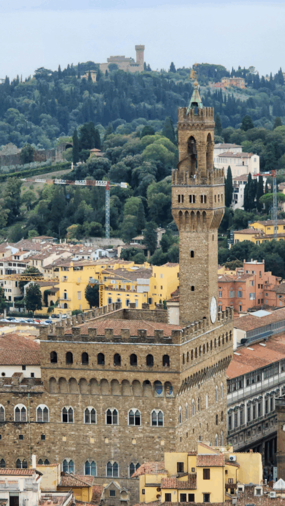 Aerial view of Palazzo Vecchio in Florence, once the seat of Medici power.