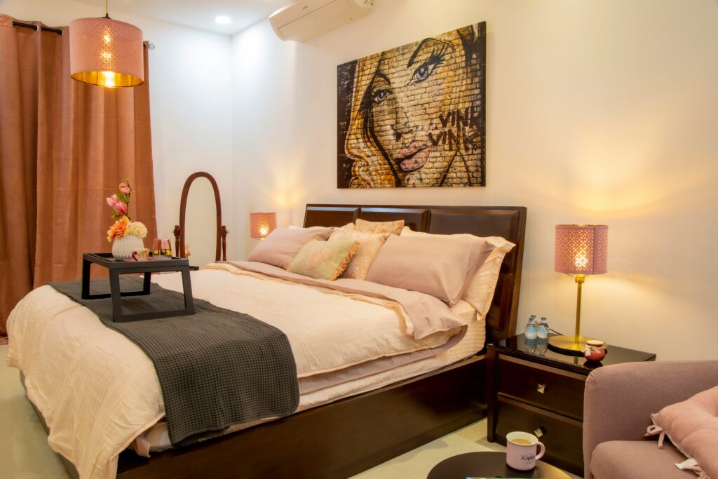 Elegant hotel room styled with modern decor, representing luxury accommodations in Mexico City